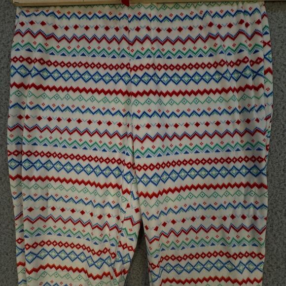 Fair Isle Fleece Pajama Pants Cozy Drawstring Red Bow - Picture 5 of 10
